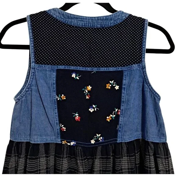 Vintage Carole Little Sport 6 Petite Denim Plaid Maxi Dress Modest Jumper Floral - Picture 6 of 10